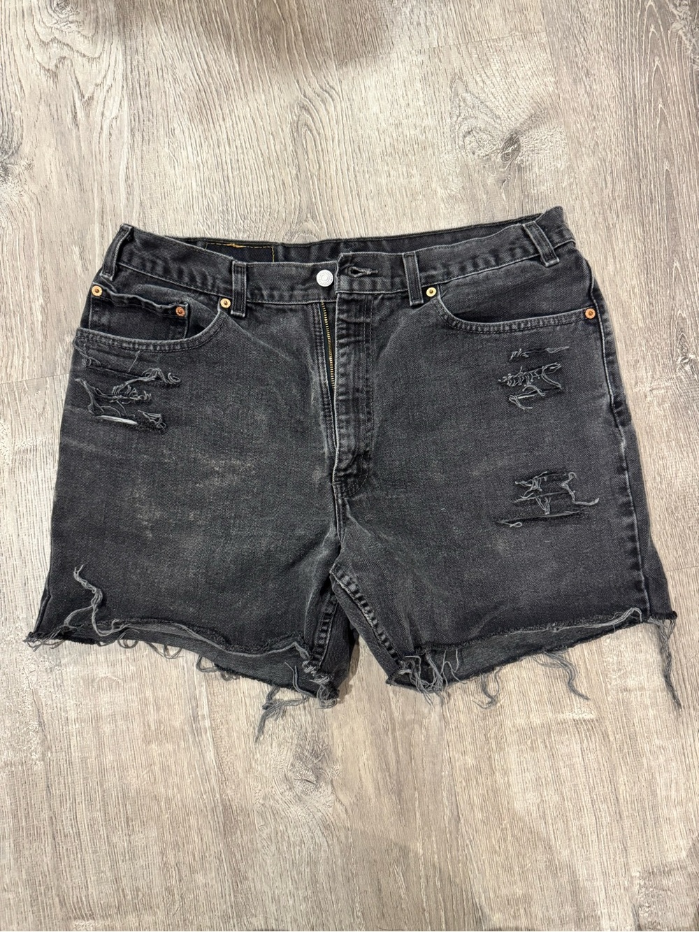 Vintage Levi 550 Black Distressed Denim Cutoff Shorts